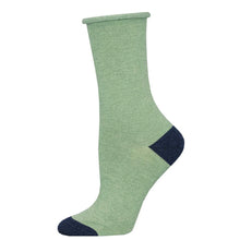 Womens Bamboo "Contrast Heel Toe" Roll Top Socks