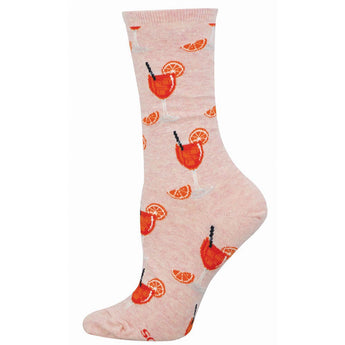 Sock with cocktail and citrus slice pattern on a light pink background
