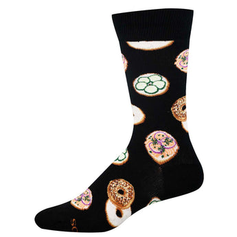 Black sock with colorful bagel and lox pattern