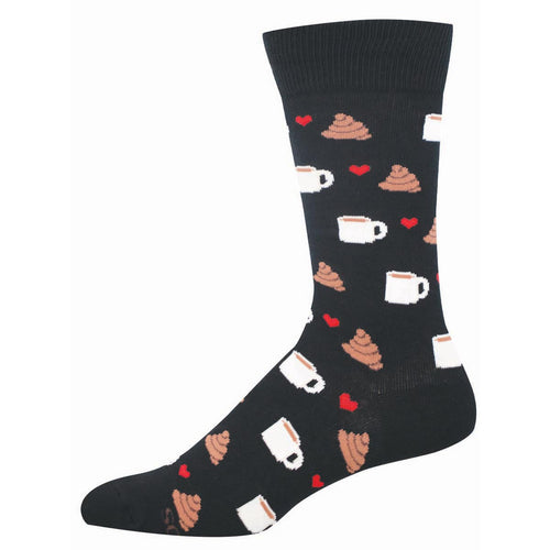 Black sock with coffee cup and poop emoji pattern