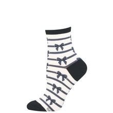 White sock with dark gray stripes bows on a white background