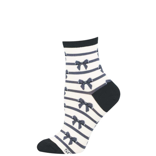 White sock with dark gray stripes bows on a white background