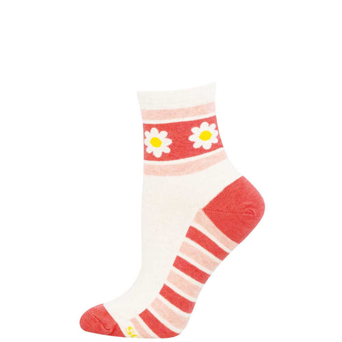 Red and white sock with daisy flowers on a white background