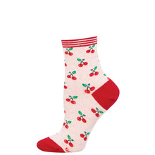 Sock with cherry pattern on a white background