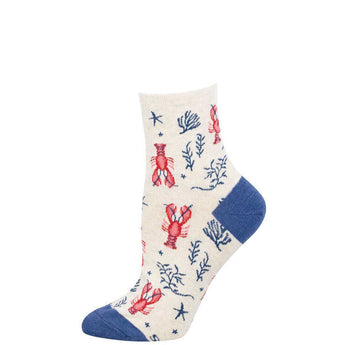 Sock with lobster and seaweed pattern on a white background
