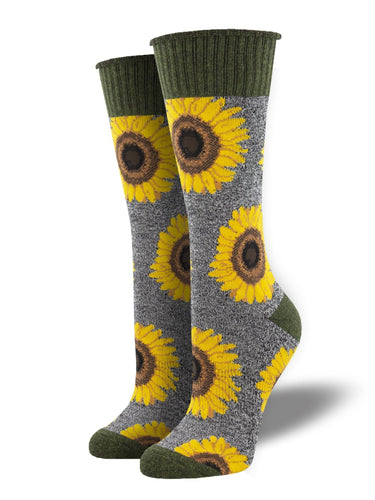 Recycled Wool - Sunflower Print Socks Made In USA | Socksmith